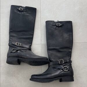 Frye Black Leather Combat & Moto Boots